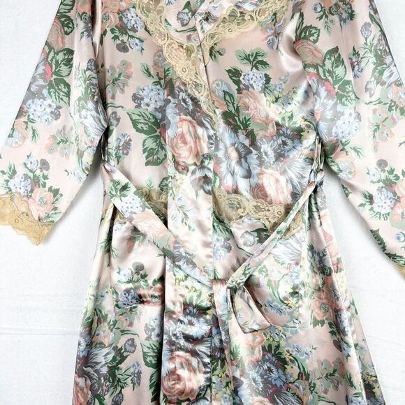Victoria's Secret Gold Label Vintage Satin Robe Size Medium Floral Lace Midi - Picture 5 of 8